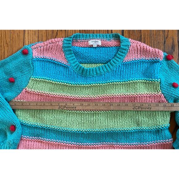 Umgee USA Block Cable Knit Fun Sweater Women’s Small Pom Poms - Picture 5 of 11
